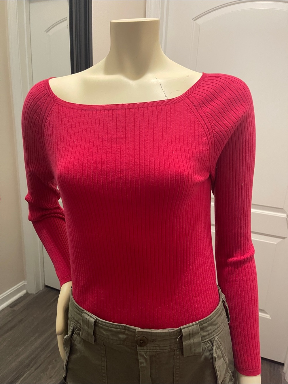 Banana Republic Ribbed Off-Shoulder Fitted Sweater in Bright Red
